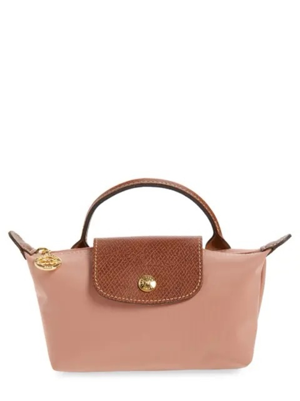 Longchamp Small Le Pliage Top-Handle Tote in Light pink mauve brown leather